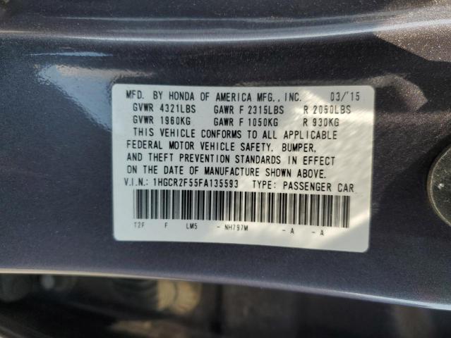 2015 Honda Accord Spo მანქანა იყიდება აუქციონზე, vin: 1HGCR2F55FA135593, აუქციონის ნომერი: 67445335