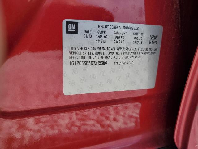 2013 Chevrolet Cruze Lt მანქანა იყიდება აუქციონზე, vin: 1G1PC5SB5D7215364, აუქციონის ნომერი: 68647135