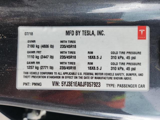 Продаж на аукціоні авто 2018 Tesla Model 3, vin: 5YJ3E1EA0JF057923, номер лоту: 70543775