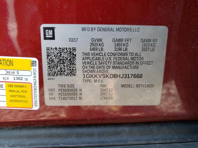 Aukcja sprzedaży 2017 Gmc Acadia Limited, vin: 1GKKVSKD8HJ317668, numer aukcji: 67192695