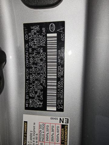 69091155 :رقم المزاد ، JTHFF2C26B2519092 vin ، 2011 Lexus Is 250 مزاد بيع