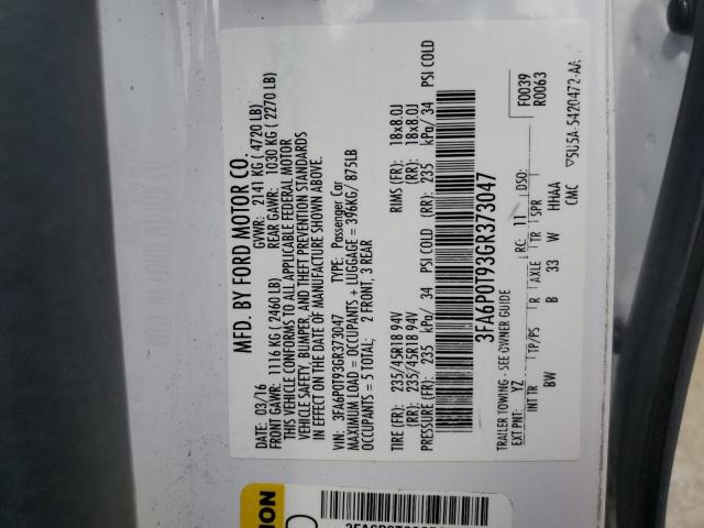 Aukcja sprzedaży 2016 Ford Fusion Se, vin: 3FA6P0T93GR373047, numer aukcji: 63940405