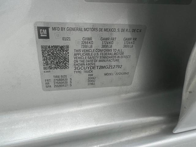 Aukcja sprzedaży 2021 Chevrolet Silverado, vin: 3GCUYDET2MG212792, numer aukcji: 70772825