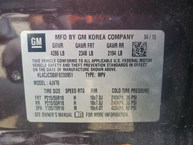2015 Buick Encore მანქანა იყიდება აუქციონზე, vin: KL4CJCSB8FB200951, აუქციონის ნომერი: 69649595