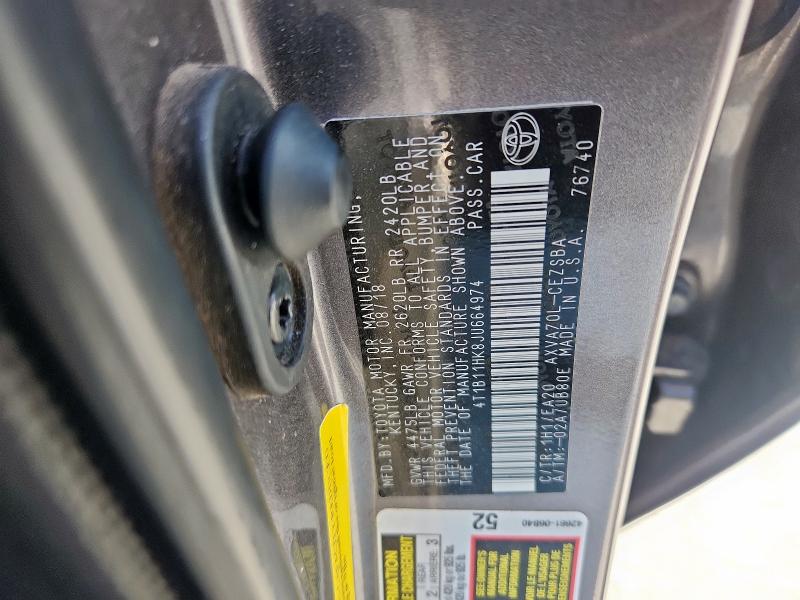 Продаж на аукціоні авто 2018 Toyota Camry L, vin: 4T1B11HK8JU664974, номер лоту: 67254995