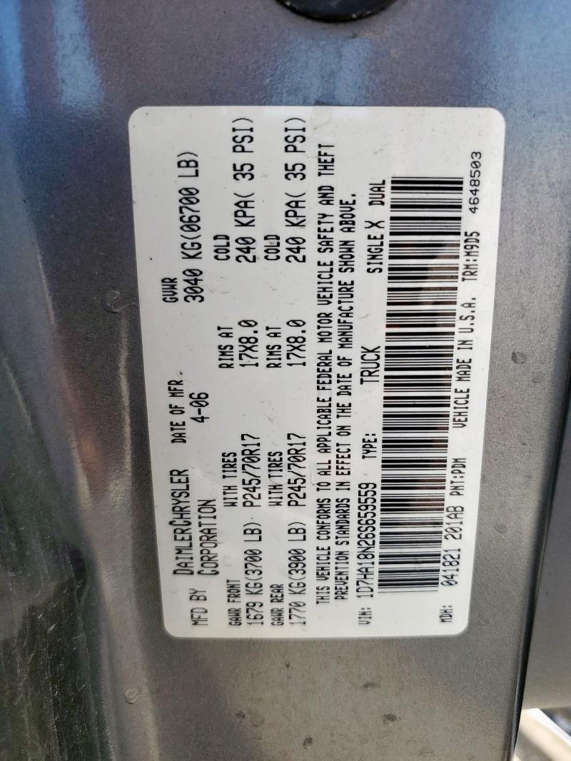2006 Dodge Ram 1500 მანქანა იყიდება აუქციონზე, vin: 1D7HA18N26S659559, აუქციონის ნომერი: 68184035