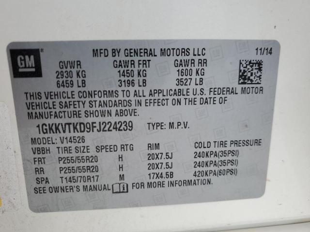 66133685 :رقم المزاد ، 1GKKVTKD9FJ224239 vin ، 2015 Gmc Acadia مزاد بيع
