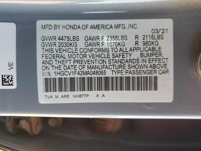 2021 Honda Accord Sport Se მანქანა იყიდება აუქციონზე, vin: 1HGCV1F42MA048065, აუქციონის ნომერი: 68514825