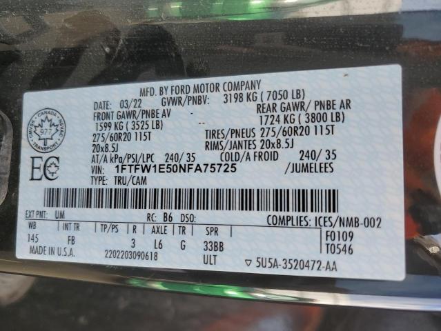 Продаж на аукціоні авто 2022 Ford F150, vin: 1FTFW1E50NFA75725, номер лоту: 67382545
