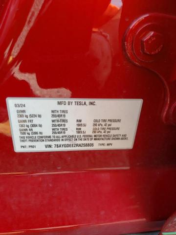 Продажа на аукционе авто 2024 Tesla Model Y, vin: 7SAYGDEE2RA258805, номер лота: 69405855