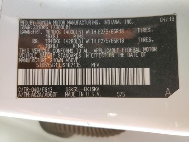 66947625 :رقم المزاد ، 5TDBY5G13JS162135 vin ، 2018 Toyota Sequoia Sr مزاد بيع