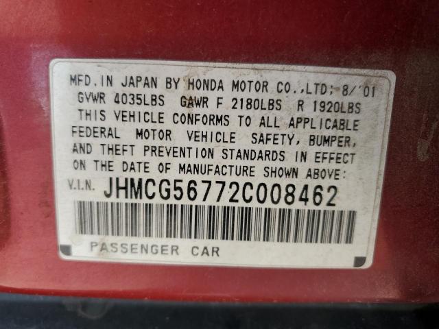 Auction sale of the 2002 Honda Accord, vin: JHMCG56772C008462, lot number: 70958765