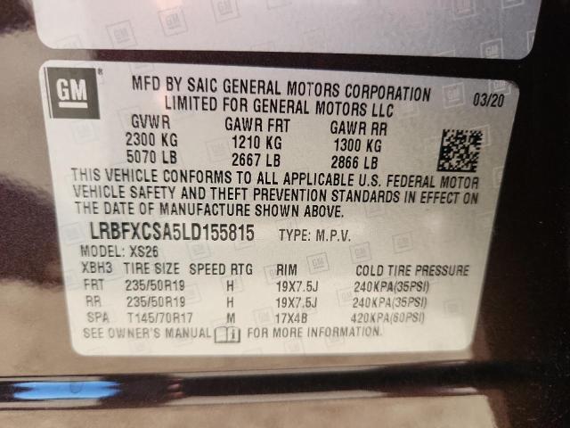 69546375 :رقم المزاد ، LRBFXCSA5LD155815 vin ، 2020 Buick Envision Essence مزاد بيع