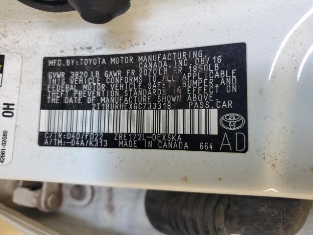 67631515 :رقم المزاد ، 2T1BURHEXGC733318 vin ، 2016 Toyota Corolla مزاد بيع