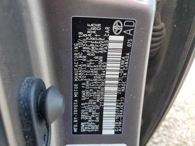 69865685 :رقم المزاد ، 2T1BURHEXKC184583 vin ، 2019 Toyota Corolla L مزاد بيع