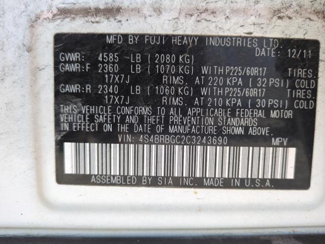 Aukcja sprzedaży 2012 Subaru Outback 2., vin: 4S4BRBGC2C3243690, numer aukcji: 67667115
