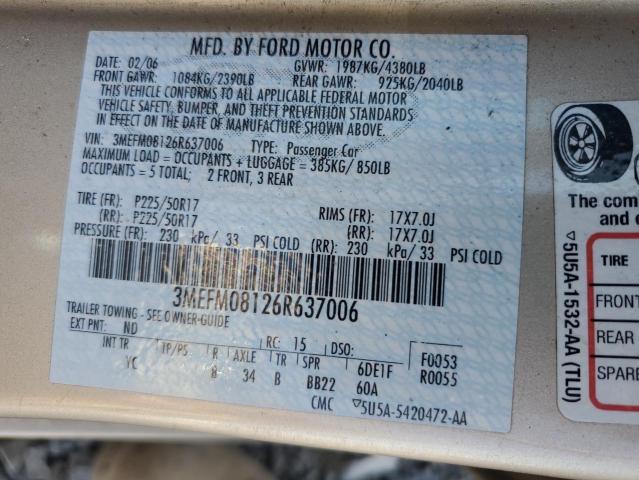 68083155 :رقم المزاد ، 3MEFM08126R637006 vin ، 2006 Mercury Milan مزاد بيع