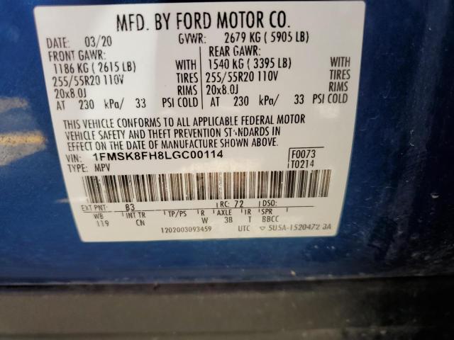 69836945 :رقم المزاد ، 1FMSK8FH8LGC00114 vin ، 2020 Ford Explorer L مزاد بيع