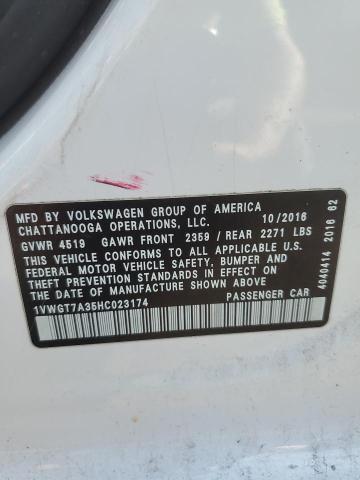 70759645 :رقم المزاد ، 1VWGT7A35HC023174 vin ، 2017 Volkswagen Passat Se مزاد بيع