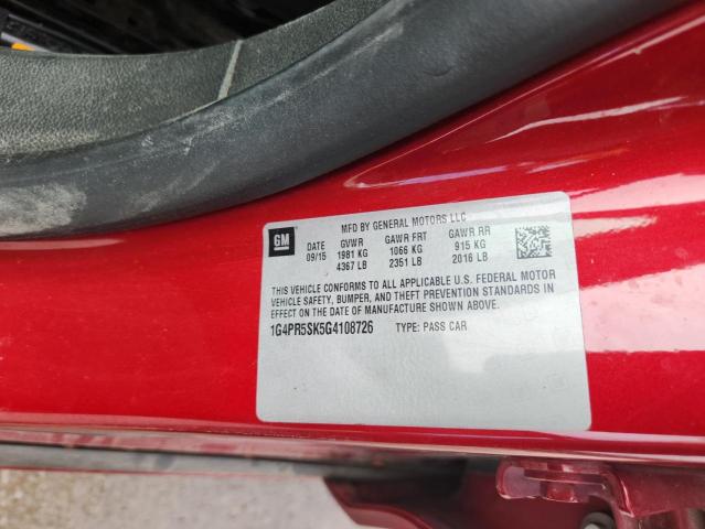 2016 Buick Verano Con მანქანა იყიდება აუქციონზე, vin: 1G4PR5SK5G4108726, აუქციონის ნომერი: 69208305