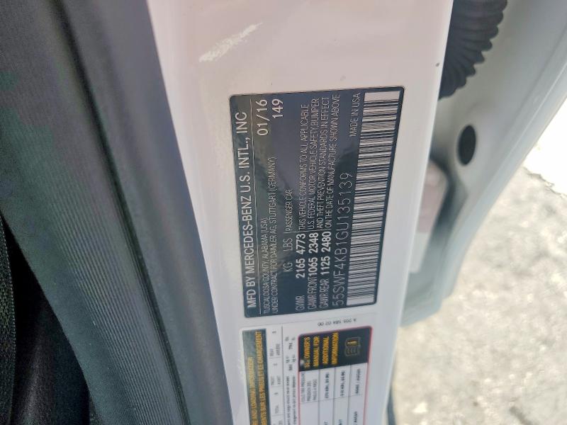 2016 Mercedes-benz C მანქანა იყიდება აუქციონზე, vin: 55SWF4KB1GU135139, აუქციონის ნომერი: 64473436