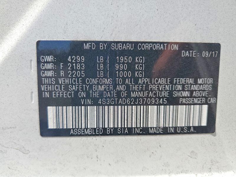 65938496 :رقم المزاد ، 4S3GTAD62J3709345 vin ، 2018 Subaru Impreza مزاد بيع