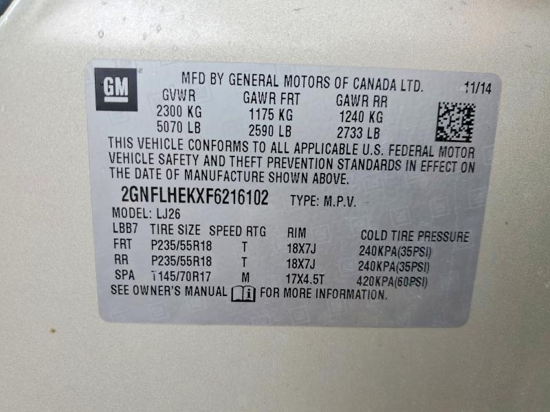 Aukcja sprzedaży 2015 Chevrolet Equinox, vin: 2GNFLHEKXF6216102, numer aukcji: 64229576