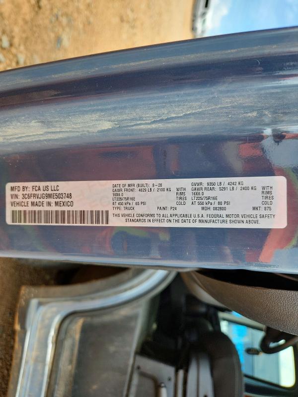 65214056 :رقم المزاد ، 3C6FRVJG9ME503748 vin ، 2021 Ram Promaster 3500 مزاد بيع