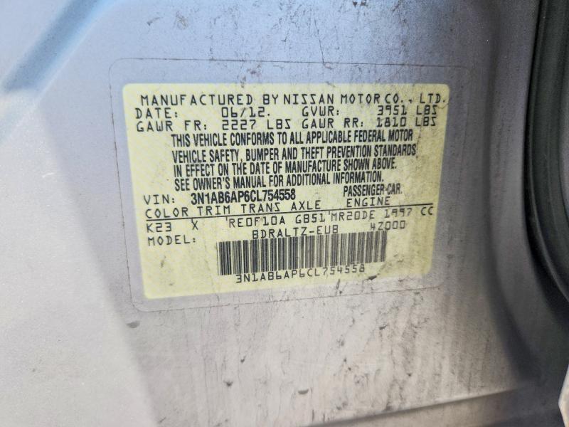 Продажа на аукционе авто 2012 Nissan Sentra, vin: 3N1AB6AP6CL754558, номер лота: 66934136