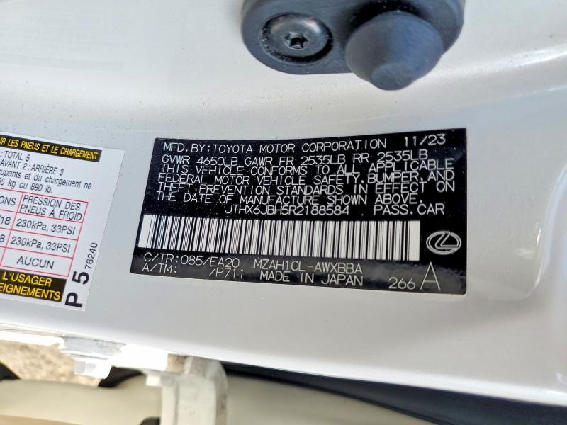 65030916 :رقم المزاد ، JTHX6JBH5R2188584 vin ، 2024 Lexus Ux 250h مزاد بيع