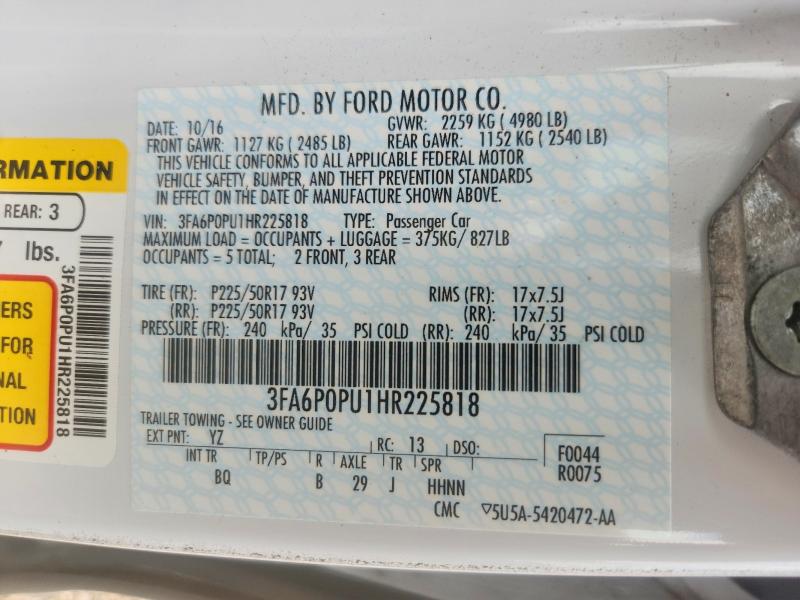 Aukcja sprzedaży 2017 Ford Fusion, vin: 3FA6P0PU1HR225818, numer aukcji: 65172456