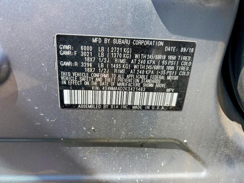 Продажа на аукционе авто 2019 Subaru Ascent, vin: 4S4WMAAD2K3421463, номер лота: 66282056