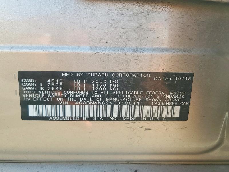 Aukcja sprzedaży 2019 Subaru Legacy, vin: 4S3BNAN62K3013041, numer aukcji: 65617096