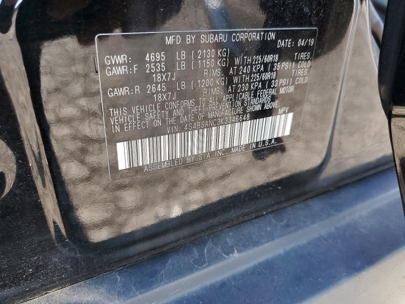 66816196 :رقم المزاد ، 4S4BSANC3K3346648 vin ، 2019 Subaru Outback مزاد بيع