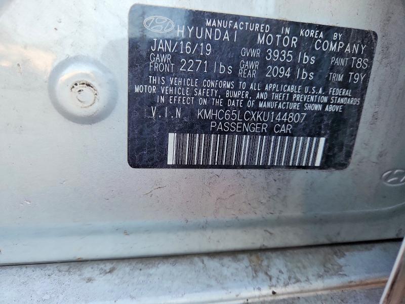 65865646 :رقم المزاد ، KMHC65LCXKU144807 vin ، 2019 Hyundai Ioniq مزاد بيع