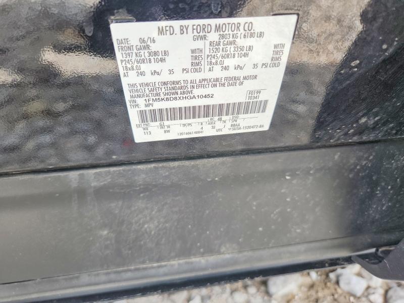 2017 Ford Explorer მანქანა იყიდება აუქციონზე, vin: 1FM5K8D8XHGA10452, აუქციონის ნომერი: 65364546
