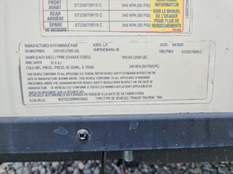 Продаж на аукціоні авто 2021 Kz Trailer, vin: 4EZT22329M4030661, номер лоту: 66613616