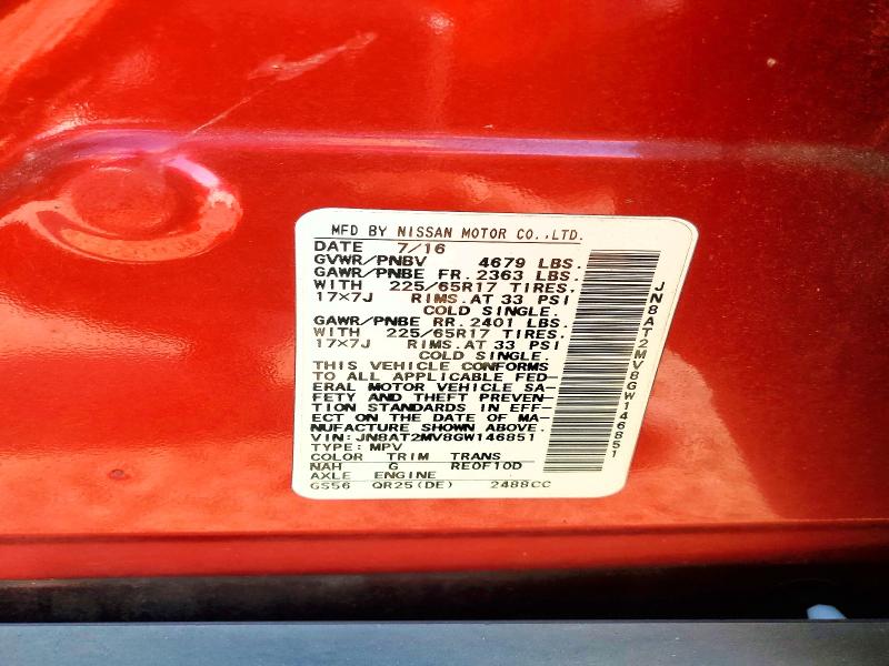 66822846 :رقم المزاد ، JN8AT2MV8GW146851 vin ، 2016 Nissan Rogue مزاد بيع