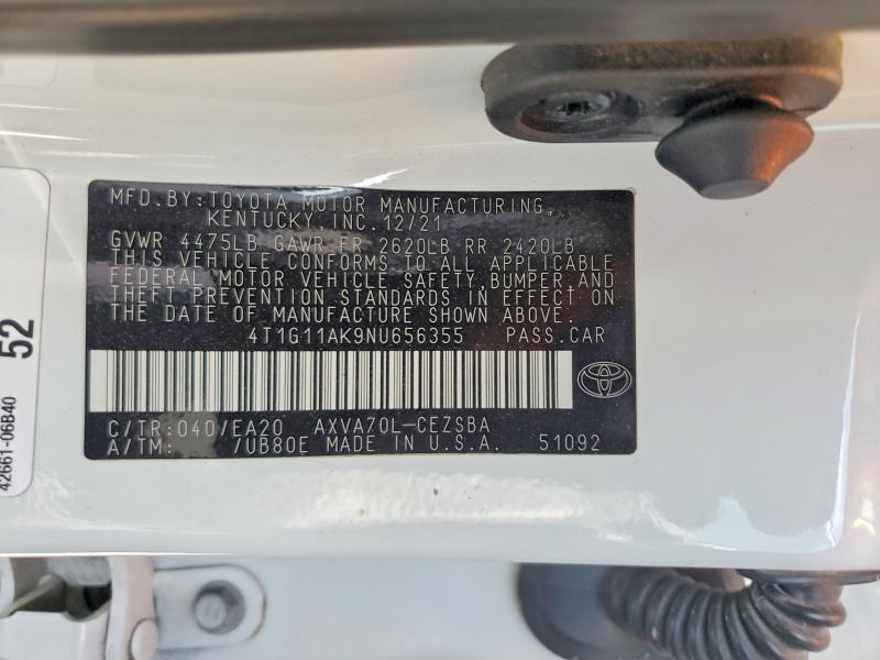 Aukcja sprzedaży 2022 Toyota Camry, vin: 4T1G11AK9NU656355, numer aukcji: 65925096