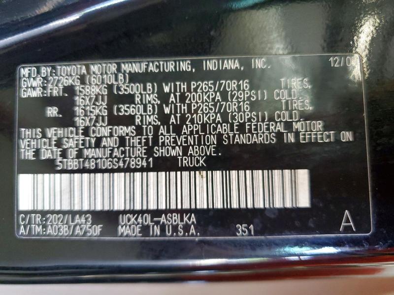 Продаж на аукціоні авто 2006 Toyota Tundra, vin: 5TBBT48106S478941, номер лоту: 64088986