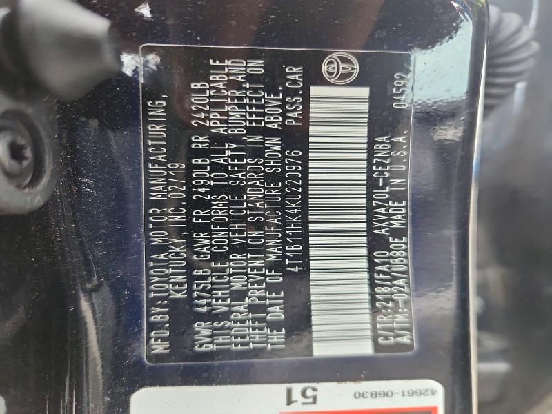 Продаж на аукціоні авто 2019 Toyota Camry, vin: 4T1B11HK4KU220976, номер лоту: 63939036