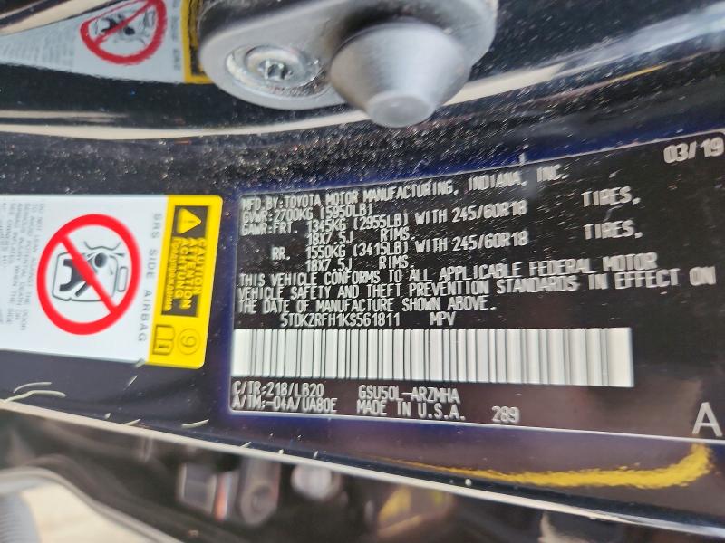 63590206 :رقم المزاد ، 5TDKZRFH1KS561811 vin ، 2019 Toyota Highlander مزاد بيع