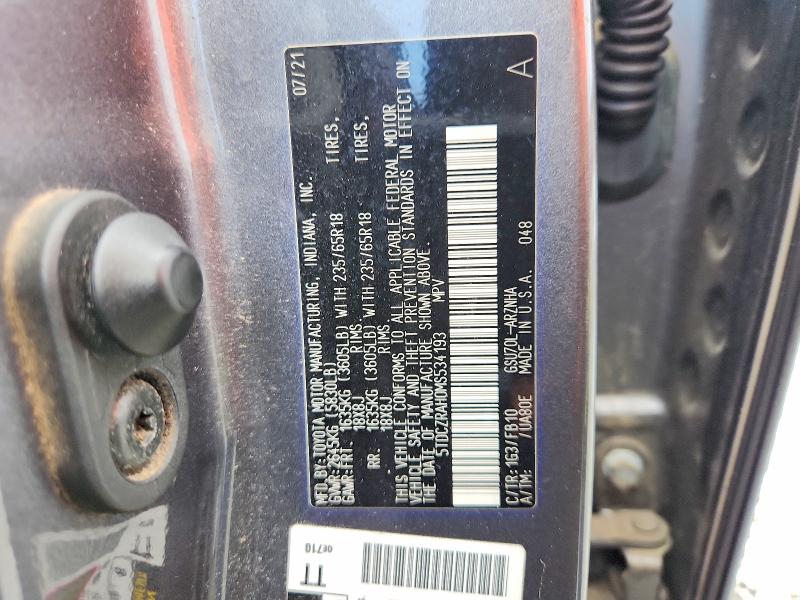 Aukcja sprzedaży 2021 Toyota Highlander, vin: 5TDCZRAH0MS534193, numer aukcji: 64189656