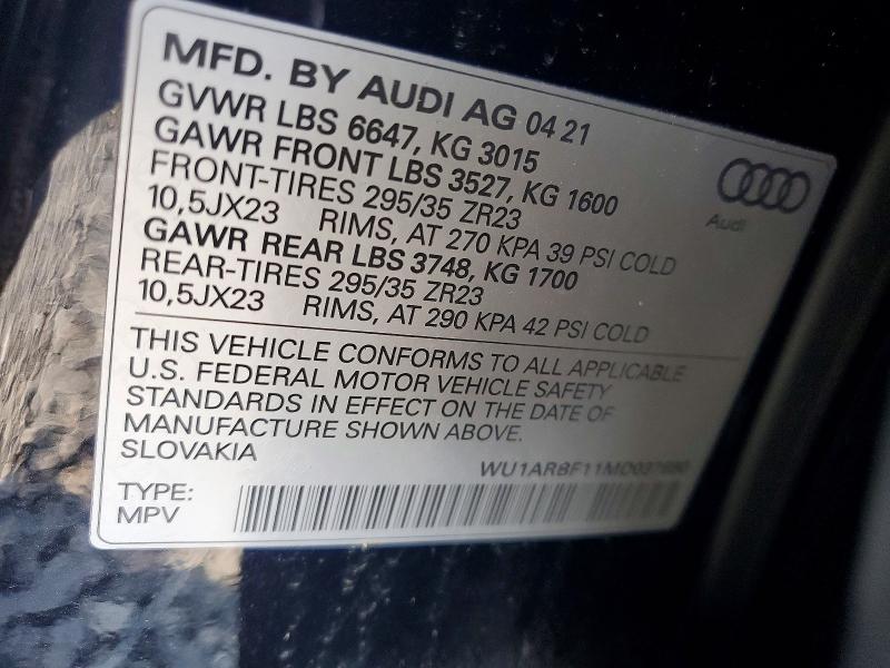 64830846 :رقم المزاد ، WU1ARBF11MD037680 vin ، 2021 Audi Rs Q8 مزاد بيع