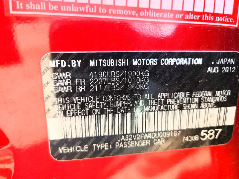 Aukcja sprzedaży 2013 Mitsubishi Lancer, vin: JA32V2FW4DU009167, numer aukcji: 63354266