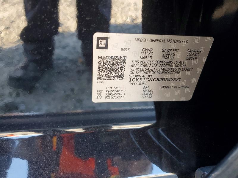 64341316 :رقم المزاد ، 1GKS1GKC8JR342321 vin ، 2018 Gmc Yukon Xl مزاد بيع
