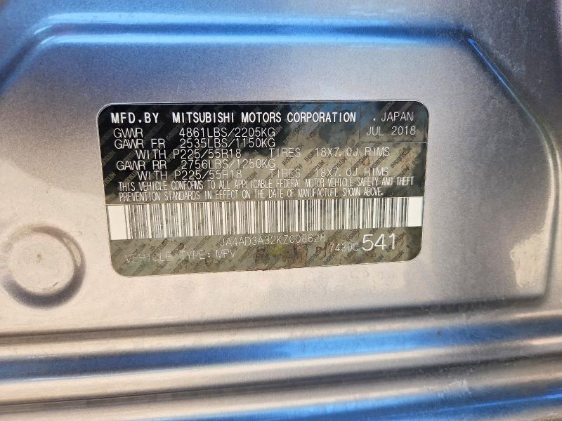 2019 Mitsubishi Outlander მანქანა იყიდება აუქციონზე, vin: JA4AD3A32KZ008628, აუქციონის ნომერი: 65717206