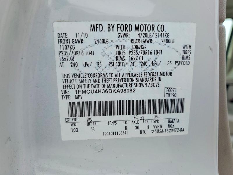 Продаж на аукціоні авто 2011 Ford Escape, vin: 1FMCU4K36BKA98082, номер лоту: 63714336