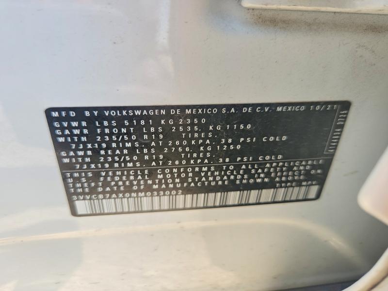 Aukcja sprzedaży 2022 Volkswagen Tiguan, vin: 3VVCB7AX0NM033002, numer aukcji: 66456376