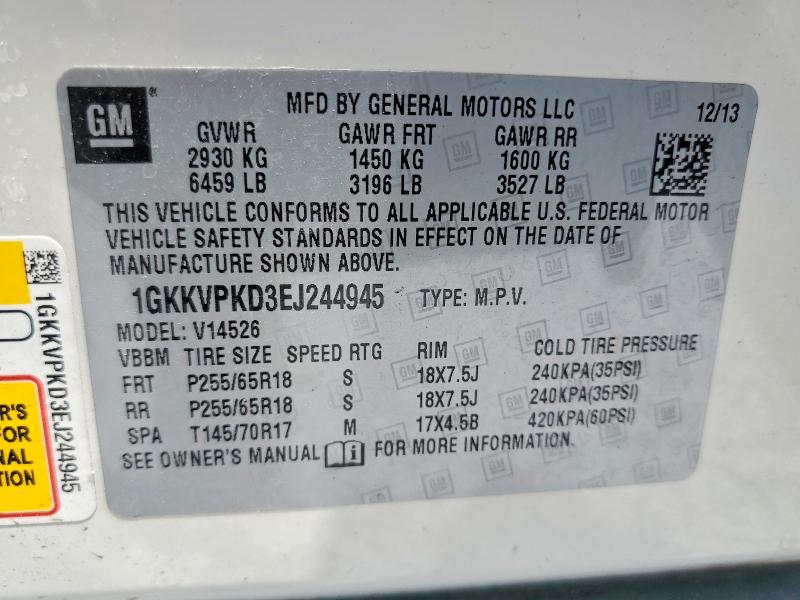 Aukcja sprzedaży 2014 Gmc Acadia, vin: 1GKKVPKD3EJ244945, numer aukcji: 63950646